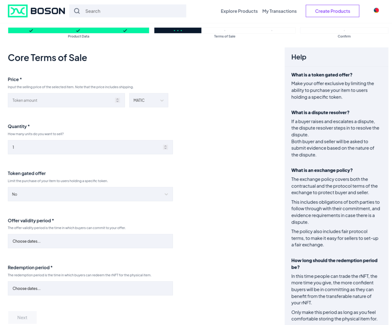 Core Terms of Sale